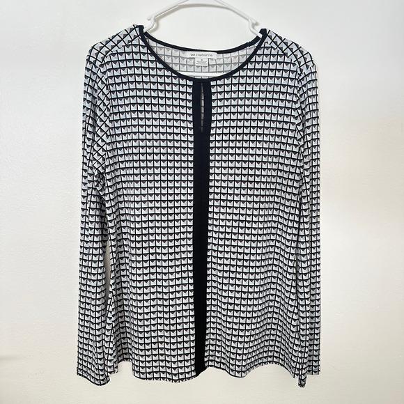 Liz Claiborne Tops - Liz Claiborne Geometric Print Top Black White Long Sleeve Blouse Medium